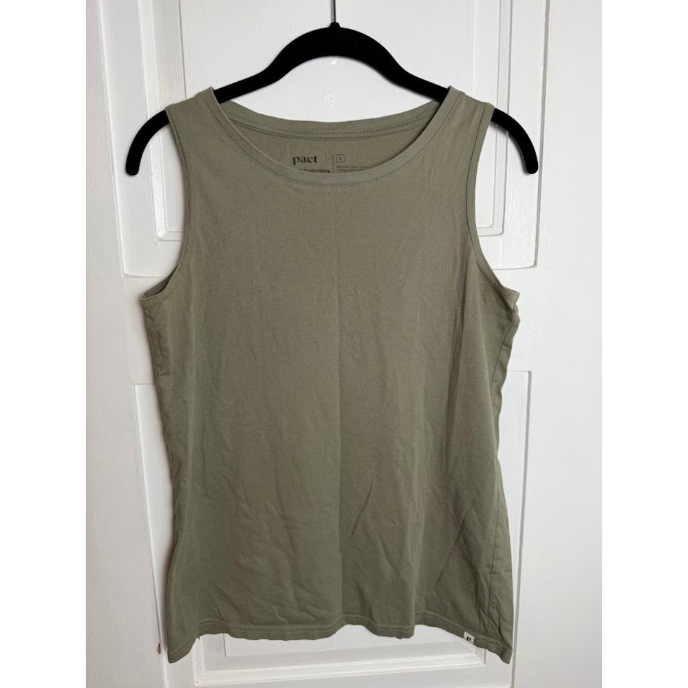 Pact Organic Cotton Tank Top Olive Green Crew Neck Sleeveless Shirt Womens Small